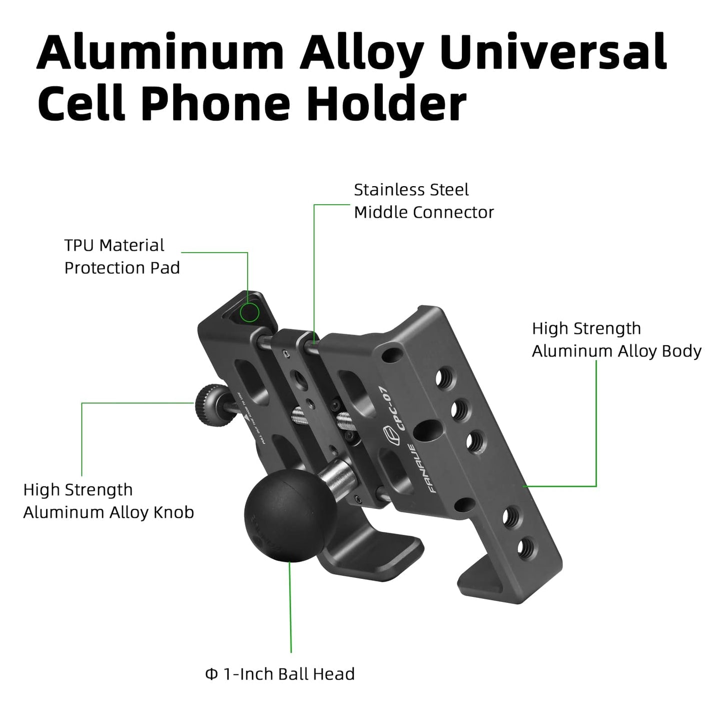 FANAUE Universal Phone Mount with 1'' Ball for Smartphones 2.3'' to 3.4'', Compatible with RAM Mounts B Size Double Socket Arm & Bike Motorcycle Cellphone Holder with Shock Absorber (CPC-07PRO)