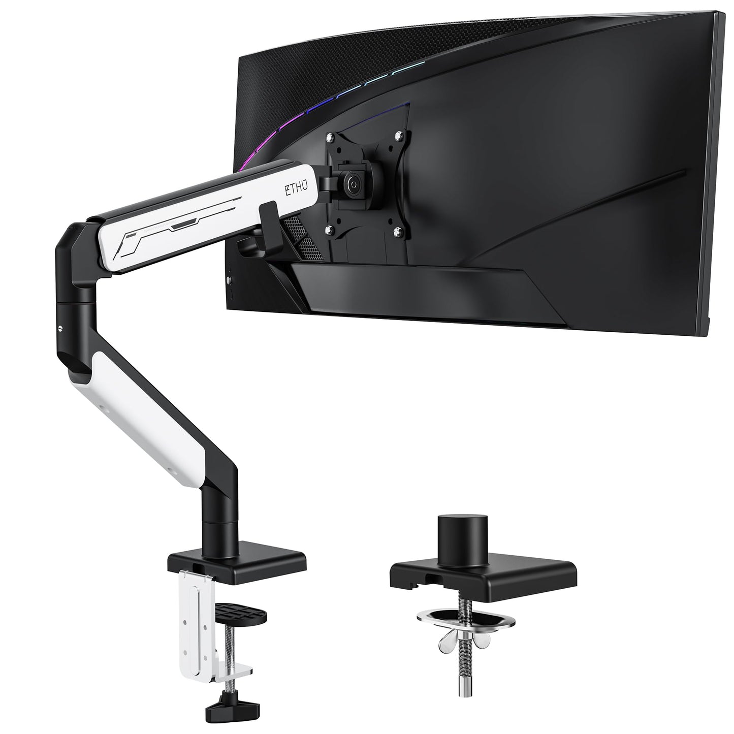 ETHU Premium Single Monitor Arm, Heavy Duty Monitor Mount with Gas Spring, VESA Monitor Arm for 17-40 inch Screens up to 30.8lbs, Full Motion Adjustable Monitor Stand for Office & Home, Black & White