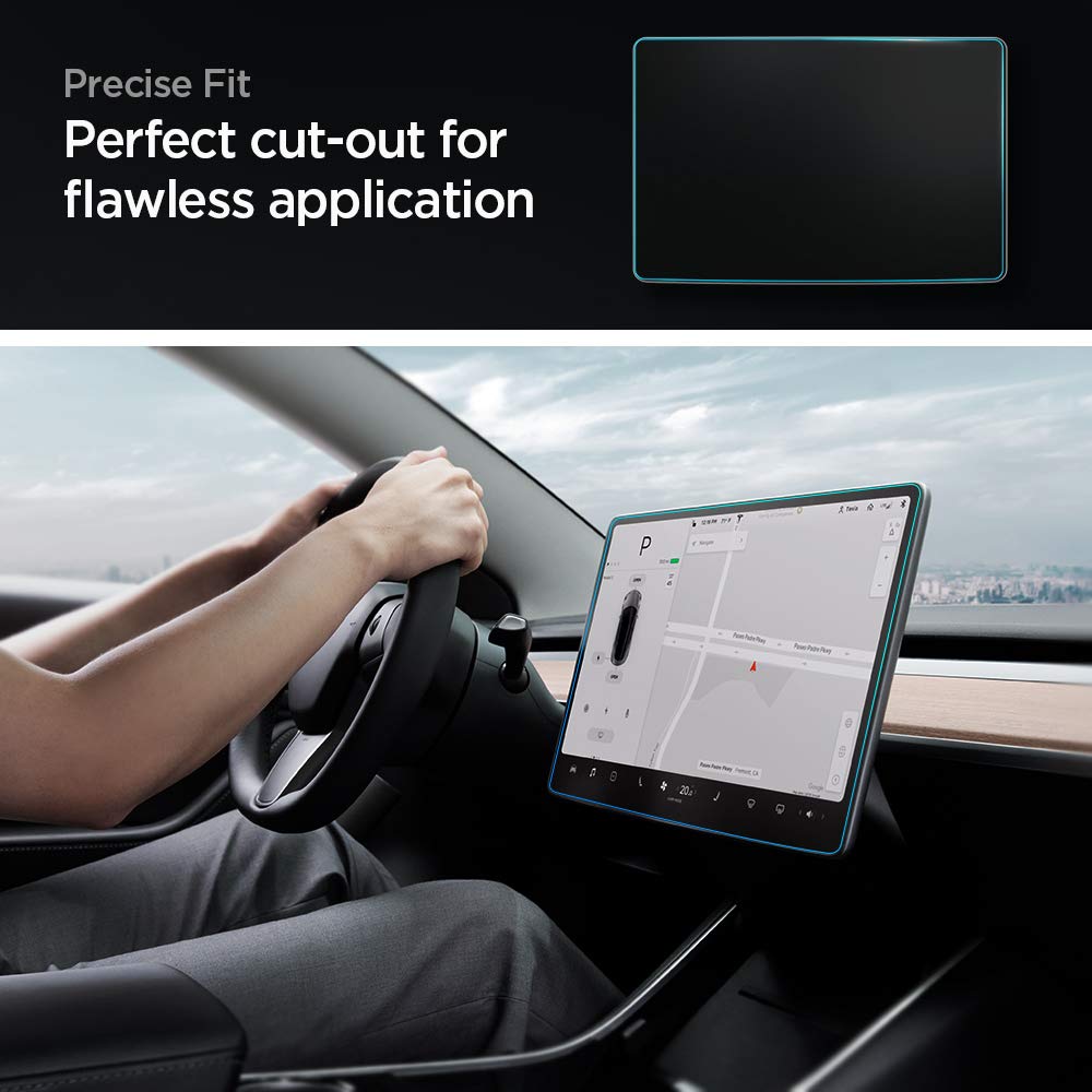 Spigen Tempered Glass Screen Protector [GlasTR EZ FIT] Designed for Tesla Model 3 (2023-2017), Tesla Model Y (2025-2020) 15 inch Dashboard Touchscreen - Matte/Anti Fingerprint