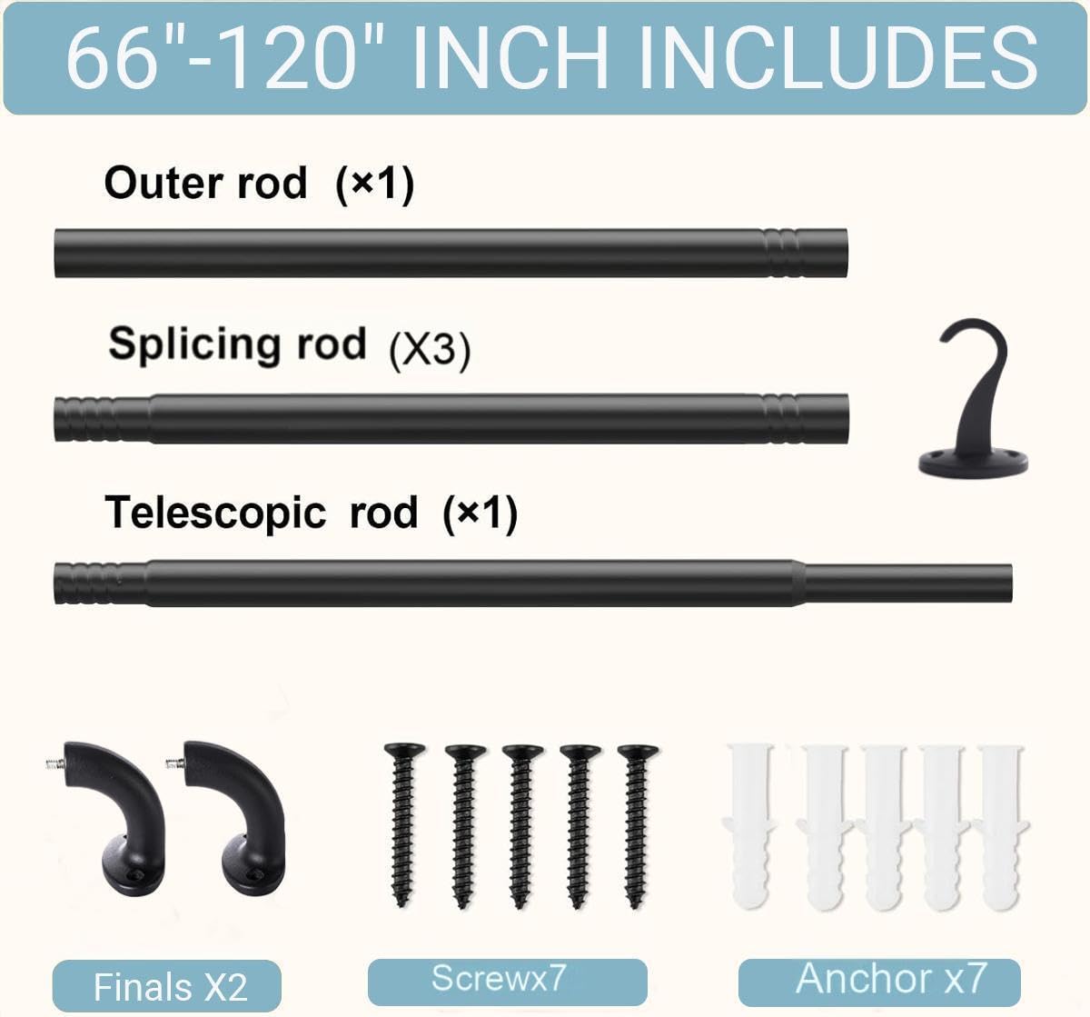 Blackout Curtain Rod For Windows,Wrap Around Curtain Rods 1 Inch Diameter,Room Darkening Curtain Rod for Windows 66 to 120 Inches,Black
