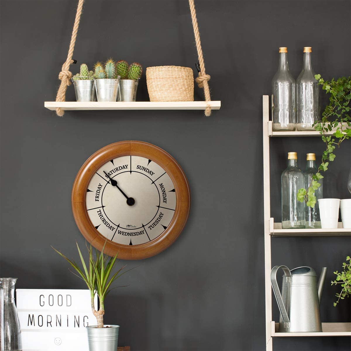 DayClocks Classic Day of The Week Wall Clock with Solid Wood Frame – Calendar Day Clock – Ideal Retirement Gift for Men & Women – Pine, 10"