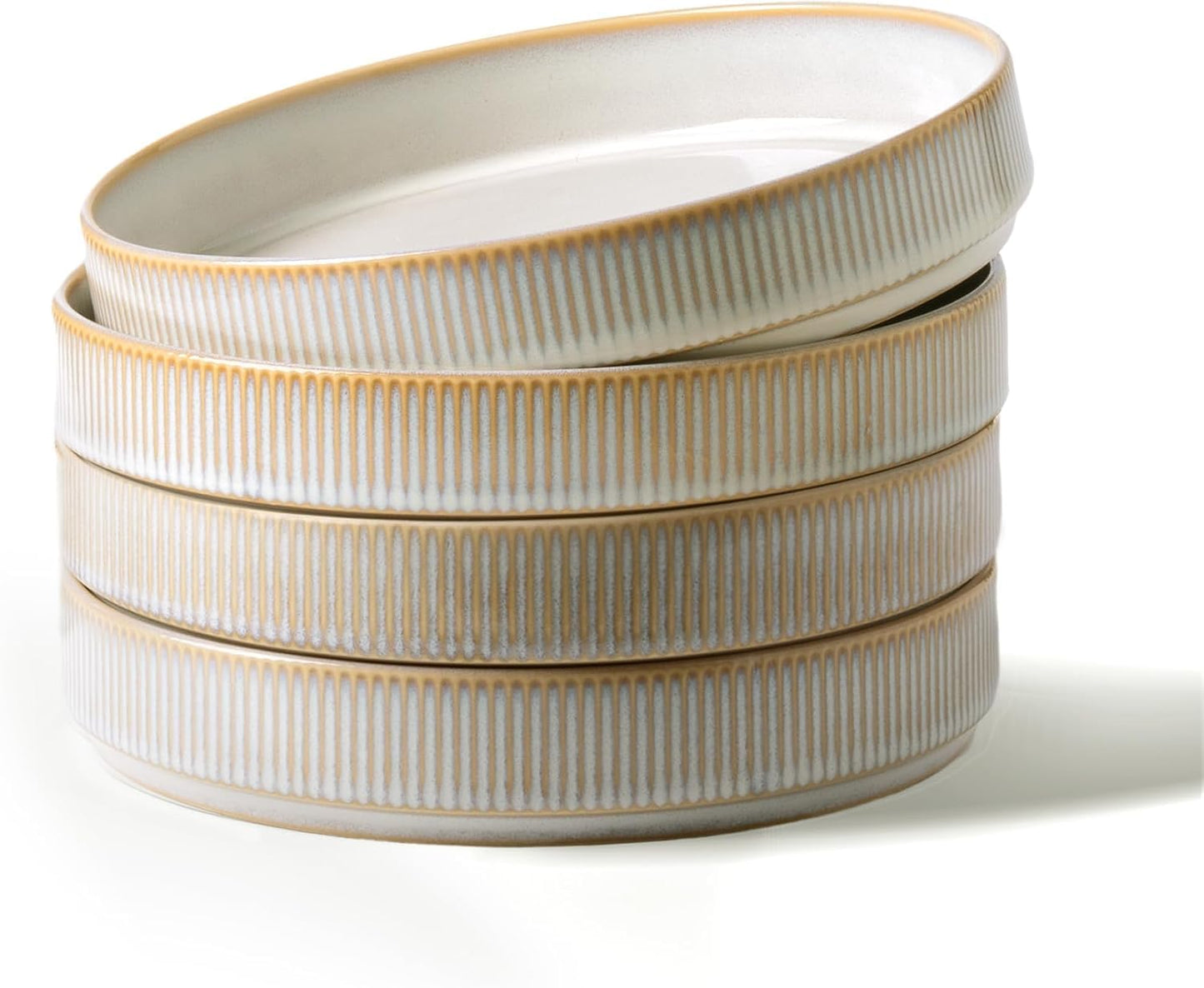 Richmount Star 8.25" Pasta Bowls, Large Dinner Bowls Set of 4, Salad Bowl Plates, Shallow Bowls for Eating, Cappuccino White
