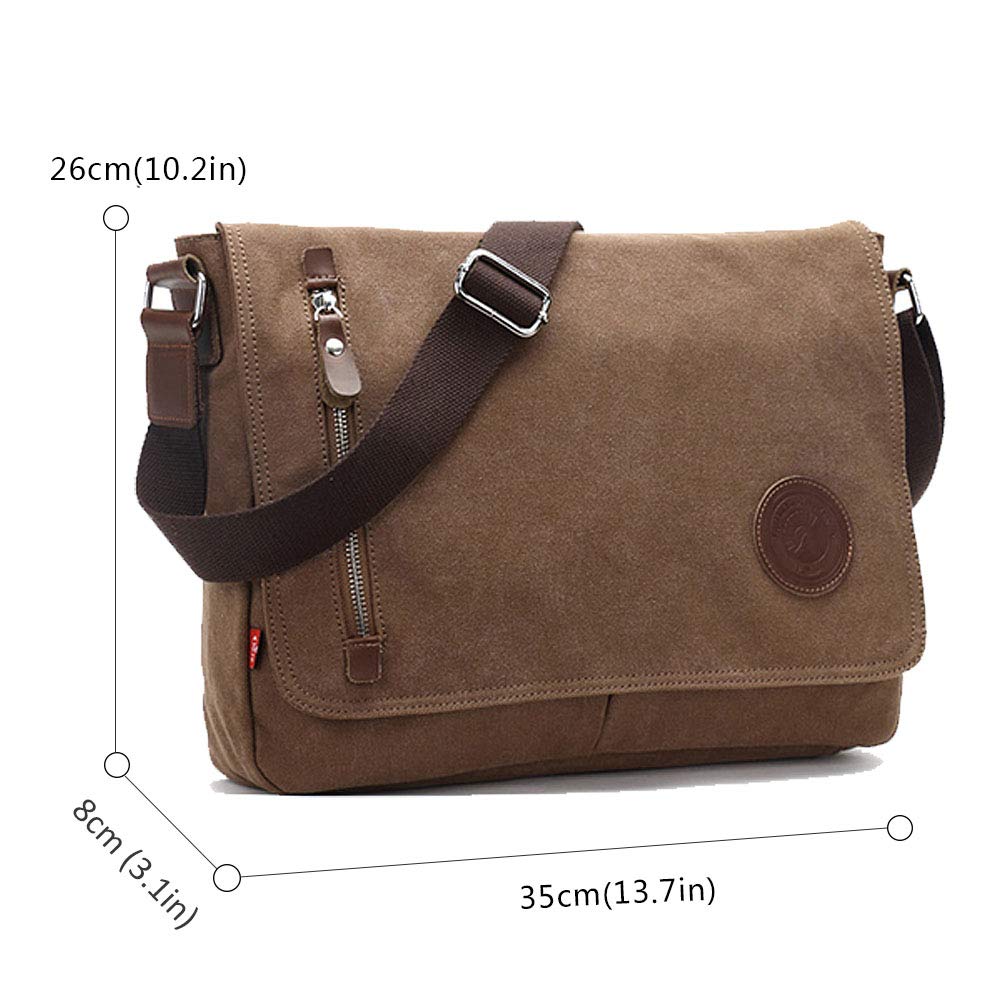 AUGUR Messenger Bag Canvas Casual Shoulder Sling Bag Satchel Messenger Bag for Men Women Work Office Laptop Bag - Coffee