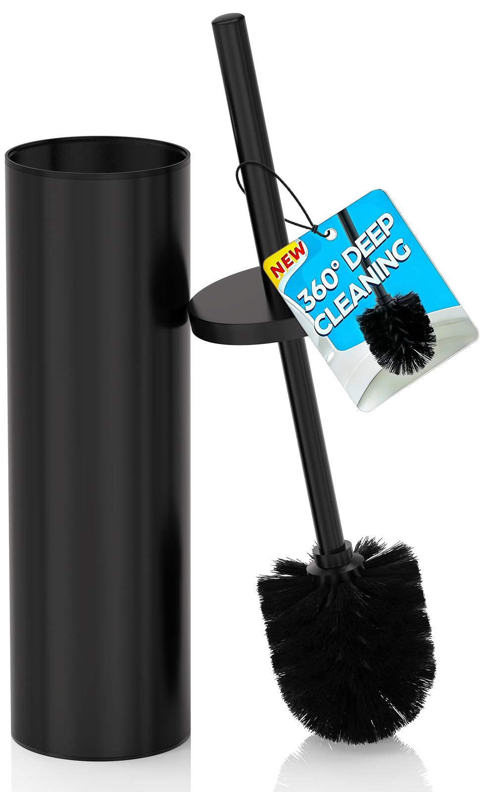DOWRY Toilet Brush and Holder for Bathroom Storage Organization Deep Cleaning Covered Brush Cleaner Black Toilet Brush with 2 Brush Holders,Black Round