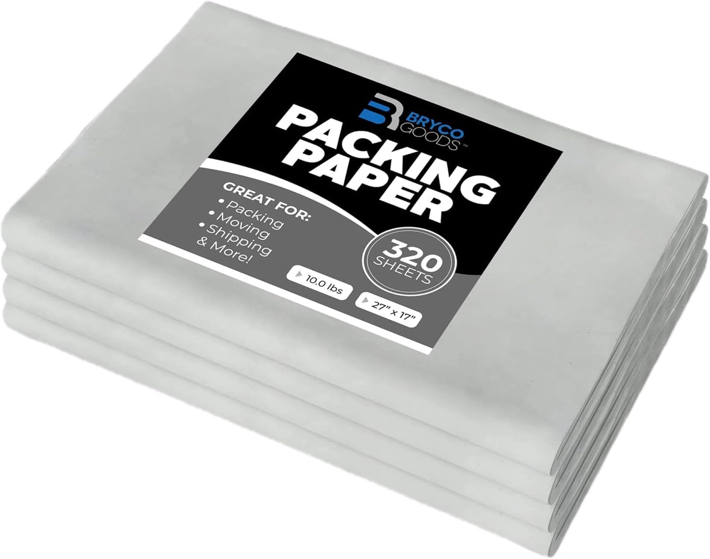 Bryco Goods 320 Sheets - 27” x 17”, 10lbs - Newsprint Packing Paper Sheets for Moving - Newspaper Paper - Shipping Supplies - Wrapping and Protecting Fragile Items