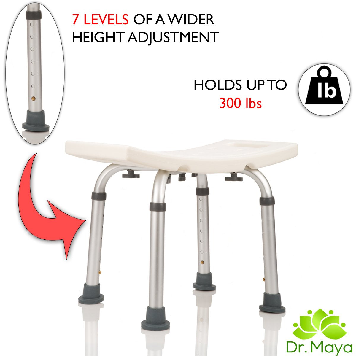Dr. Maya Shower Chair for Inside of Shower – Adjustable Shower Stool & Bath Seat for Seniors – Lightweight Shower Bench with Anti-Slip Feet – Bathroom & Bathtub Chair for Elderly Adults | 136 Kg