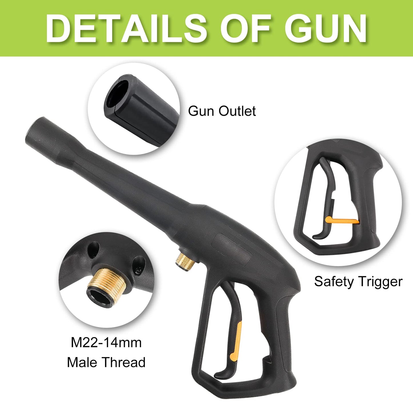 Bear Force High Pressure Water Spray Gun Wand Jet Nozzle Tips, Power Washer Water Gun Compatible with Some of Greenworks Karcher Ryobi Homelite Electric Pressure Washer Max 1900 PSI