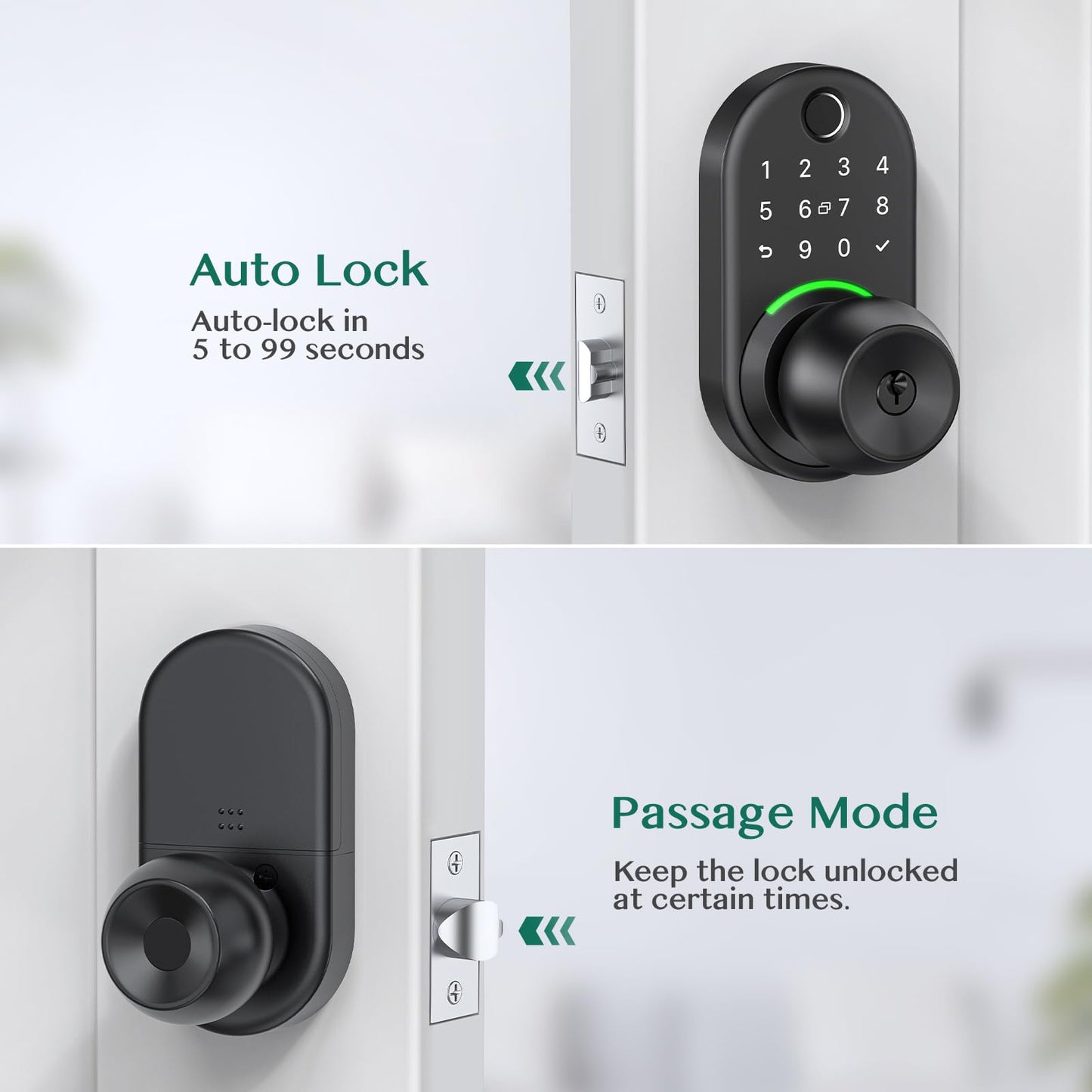 Keypad Smart Door Lock with Knob,Yamiry Keyless Entry Door Lock with Handle,Fingerprint Door Knob for Front Door, Electronic Code Smart Lock,Digital Lock for Entry Doors,Auto Lock