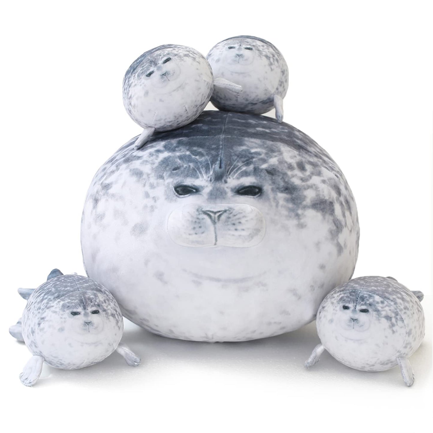 SQEQE Chubby Seal Pillow Plush with 4 Baby Seal Plushies in Her Tummy, Stuffed Cotton Plush Animal Toy Gift for Kids