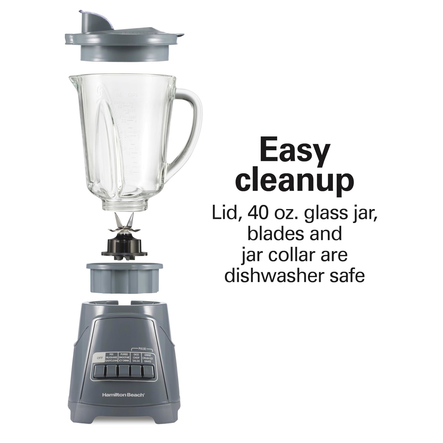 Hamilton Beach Power Elite Blender for Smoothies, Ice Crush & Puree, 700 Watts, 40 oz Glass Jar, 12 Functions, Wave~Action System, Slate Gray, 58153J