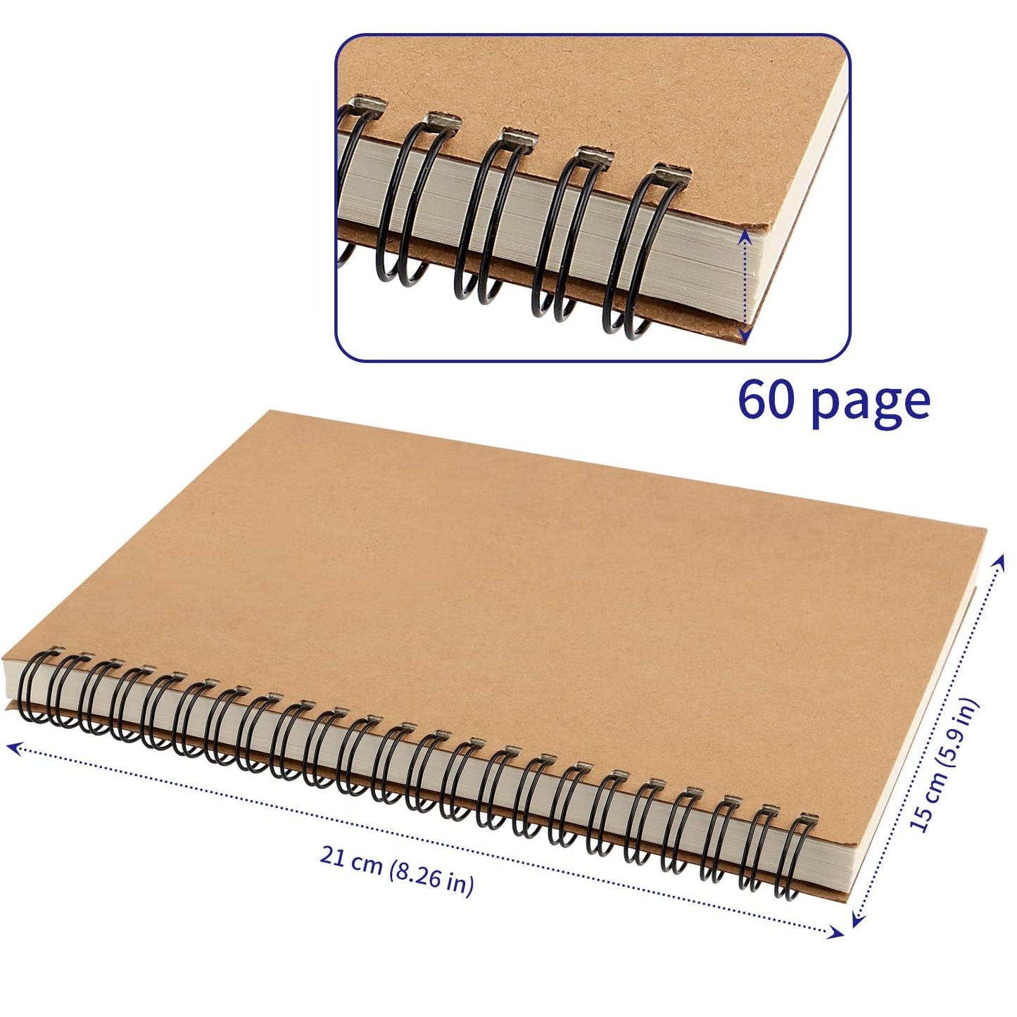 SOUJAP 20 Pack A5 Spiral Sketchbook, Blank Kraft Spiral Drawing Pad 60 Sheets/120 Pages, Small Sketchbook Bulk for Drawing School Art Office