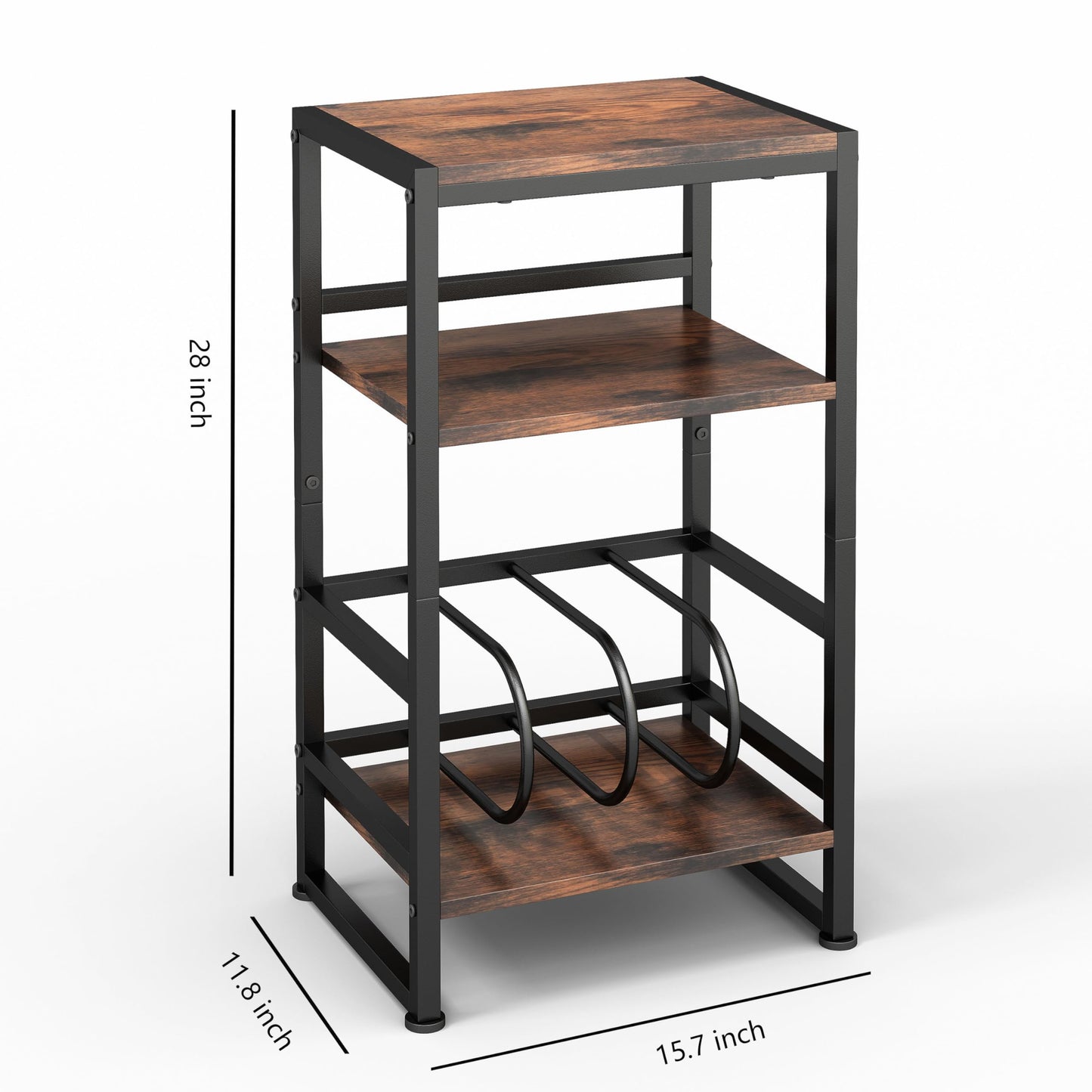 ZEXVIDA 3-Tier Vinyl Record Player Stand, End Table for Album Storage, 28" H Record Player Stand with Storage Up to 120 Albums, Side Table for Living Room Bedroom
