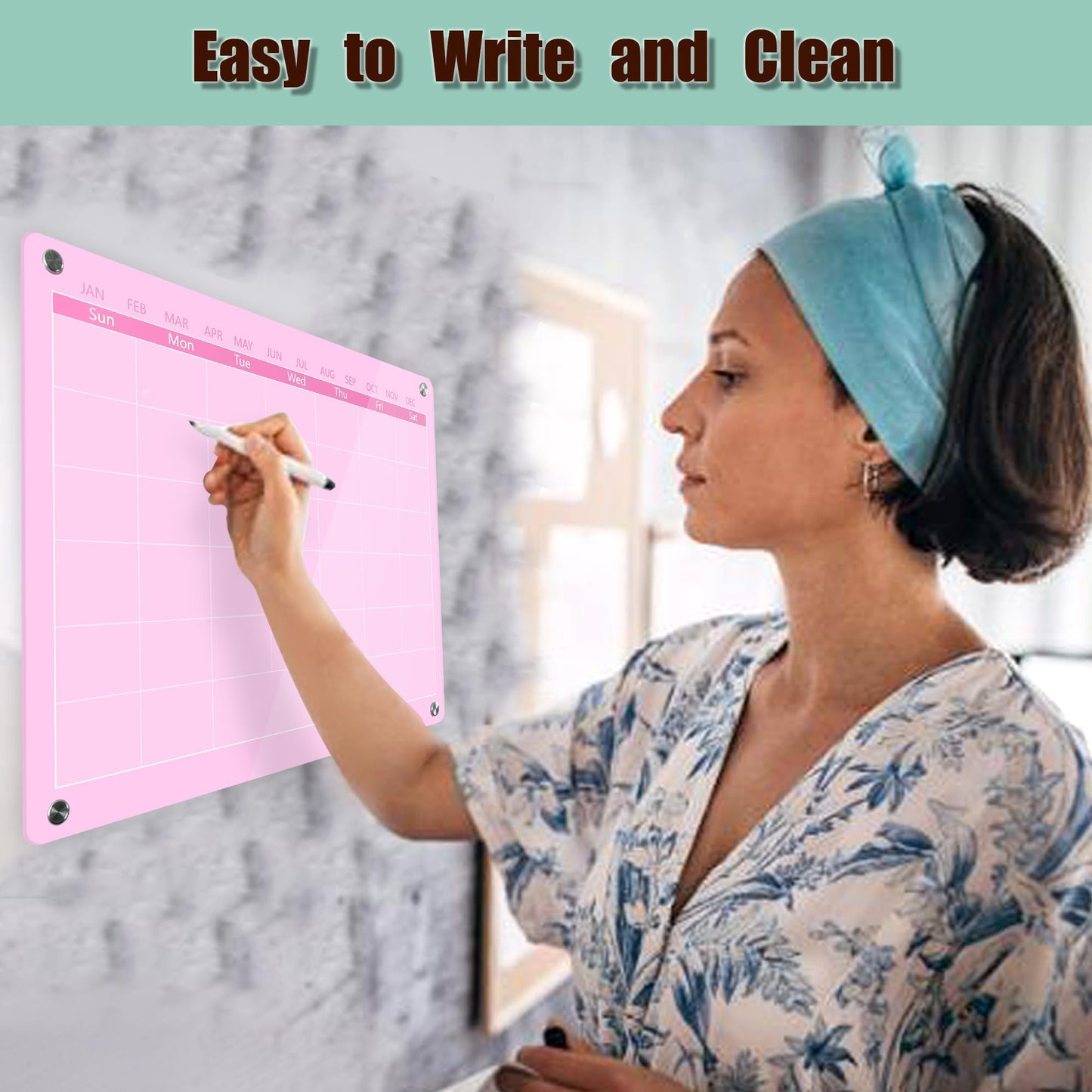 Marribol Acrylic Calendar for Wall,30x40cm,Acrylic Monthly Calendar for Wall,Pink Dry Erase Board for Home Office School
