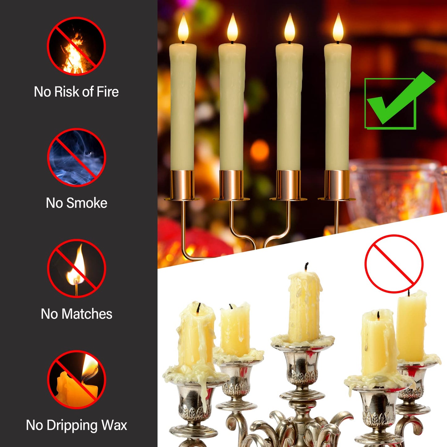 Real Wax LED Flameless Taper Candles with Remote Timer, 6.4 Inch Ivory LED Candlesticks Battery Operated with 3D Flickering Flame for Christmas Window Halloween Wedding Party Home Decor