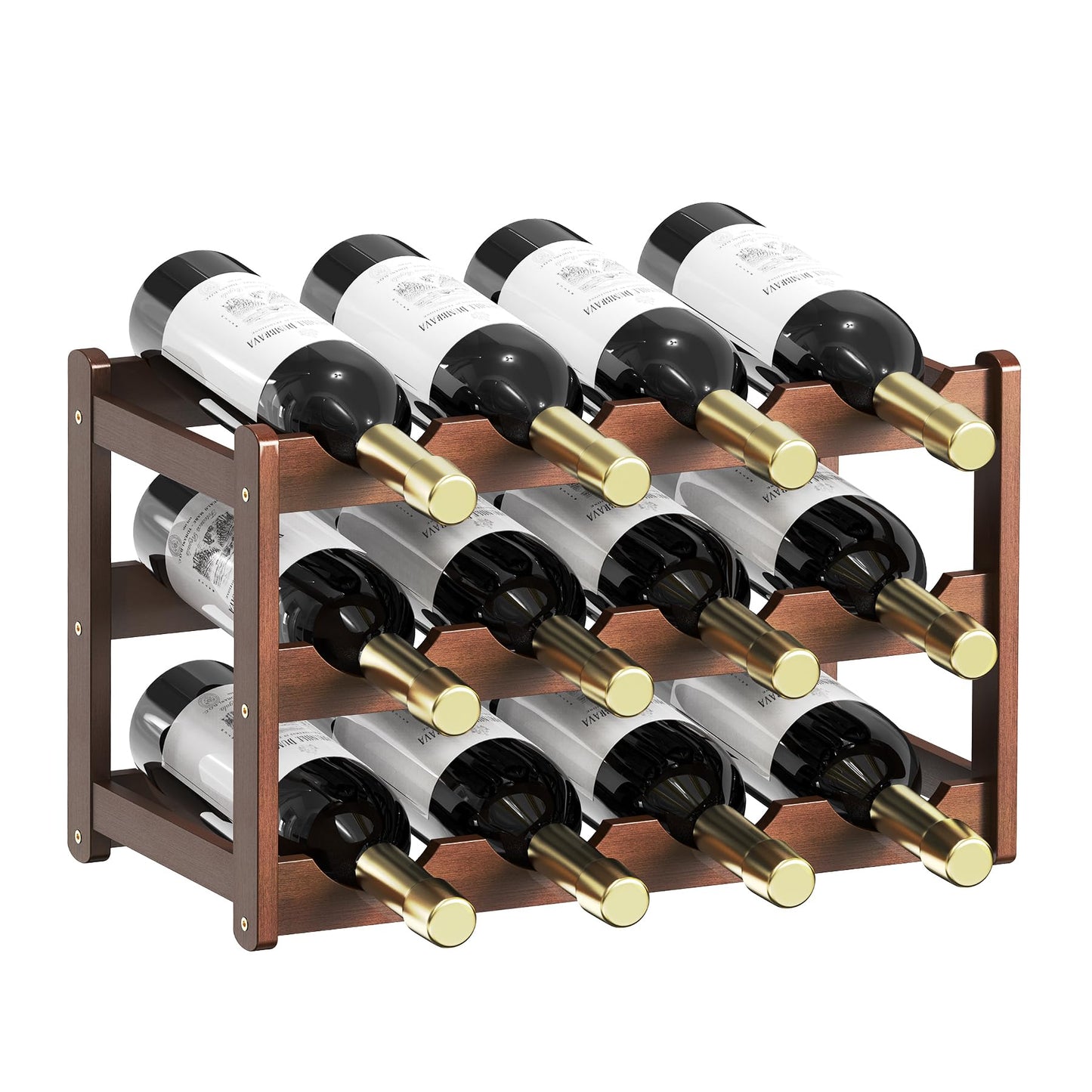 CAMOAT Wine Rack | 3-Tier Bamboo Wine Rack Organizer | Freestanding Floor & Countertop Wine Holder for 12 Bottles | Sturdy Wine Shelf | Perfect for Kitchen,Cabinets,Home Bar,Wine Storage (1, 3-Tiers)