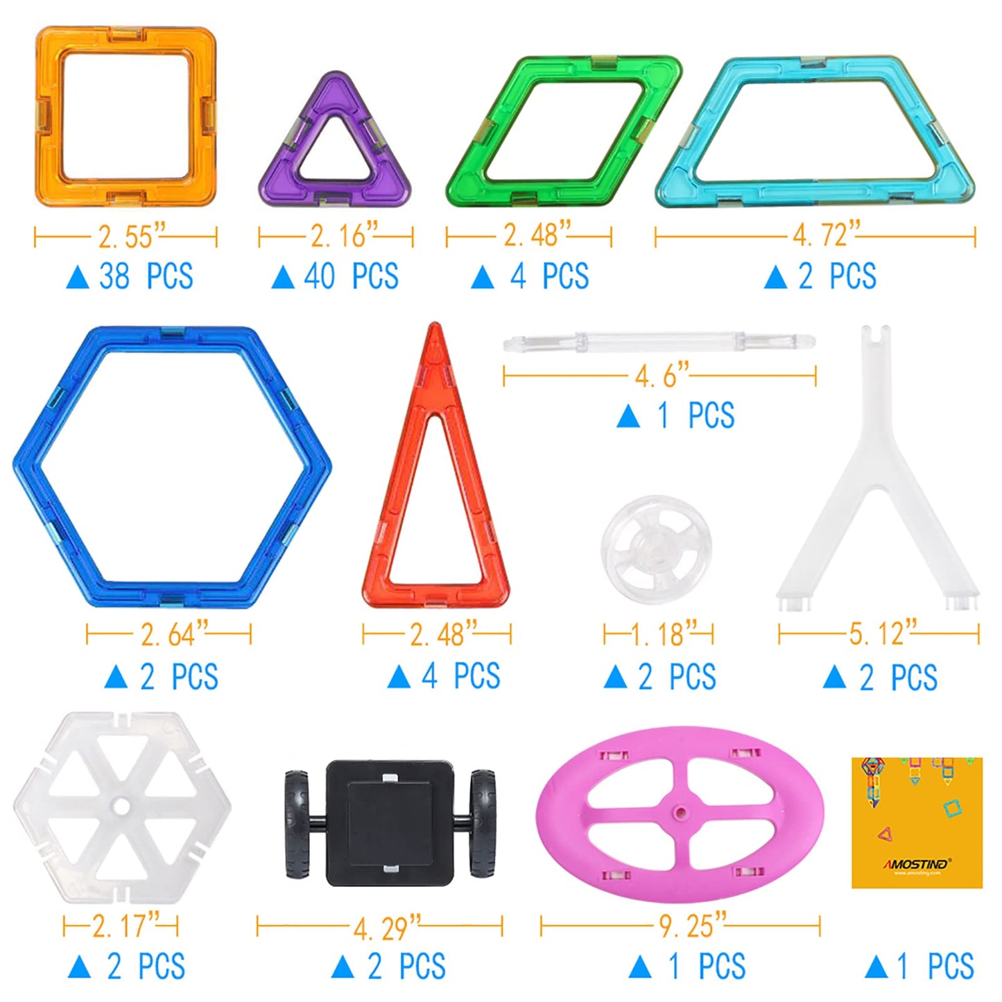 AMOSTING Magnetic Blocks Building Tiles Preschool Educational Construction Stacking Toys for 3 Years Old and Up Toddlers Boys & Girls with Ferris Wheel Stem Set & Car Wheels-100PCS