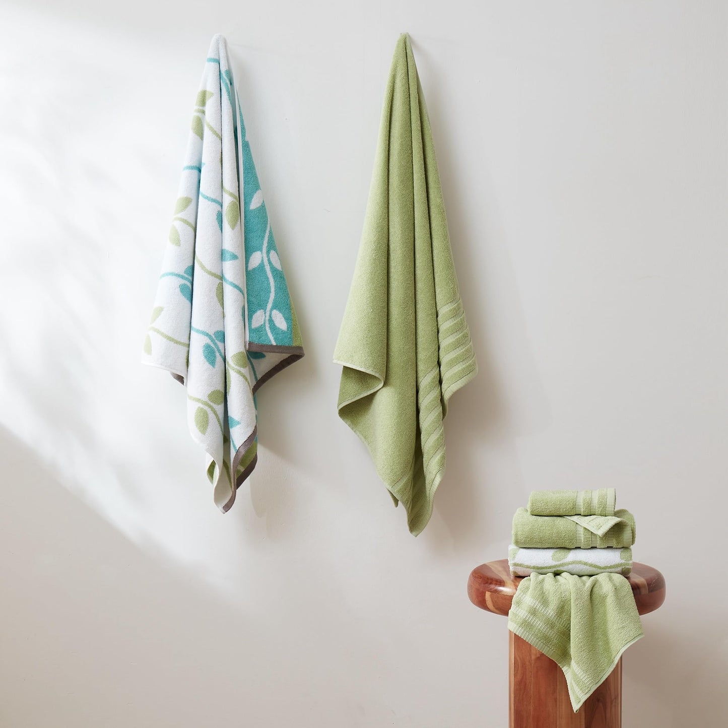 Amrapur Overseas 6-Piece Yarn Dyed Organic Vines Jacquard/Solid Ultra Soft 500GSM 100% Combed Cotton Towel Set [Sage Green]