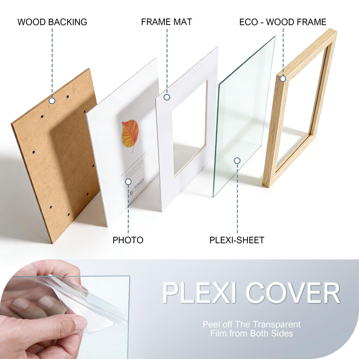TONES FRAME DESIGN 11x14 Solid Oak Wood Picture Frame with Mat for 8x10 Natural Photo Frames, Set of 3 Picture Frame for Wall Home Decor