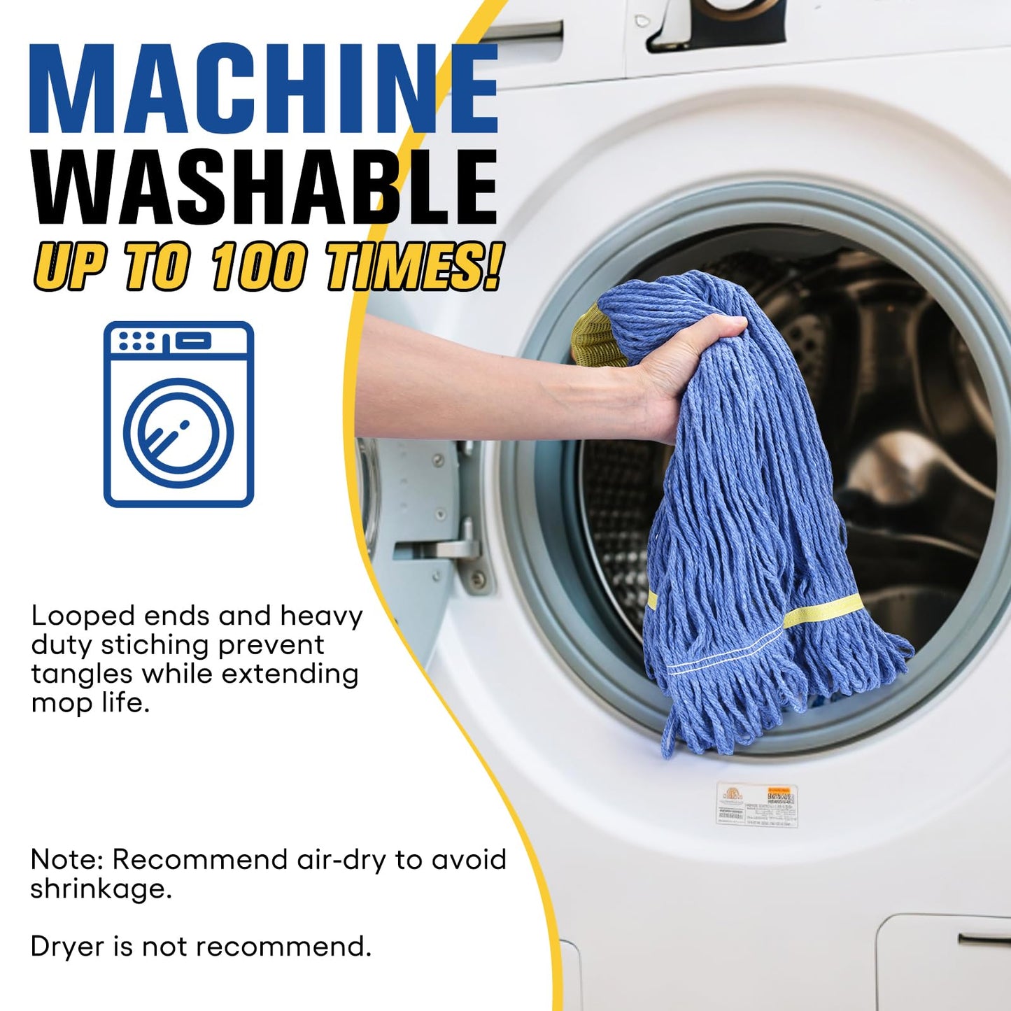 Matthew Cleaning Commercial Mop Head Replacement, 5 Inch Wide Headband, Looped End Cotton Blend String Wet Mops for Floor Cleaning, 24 oz Large, 3-Pack Blue