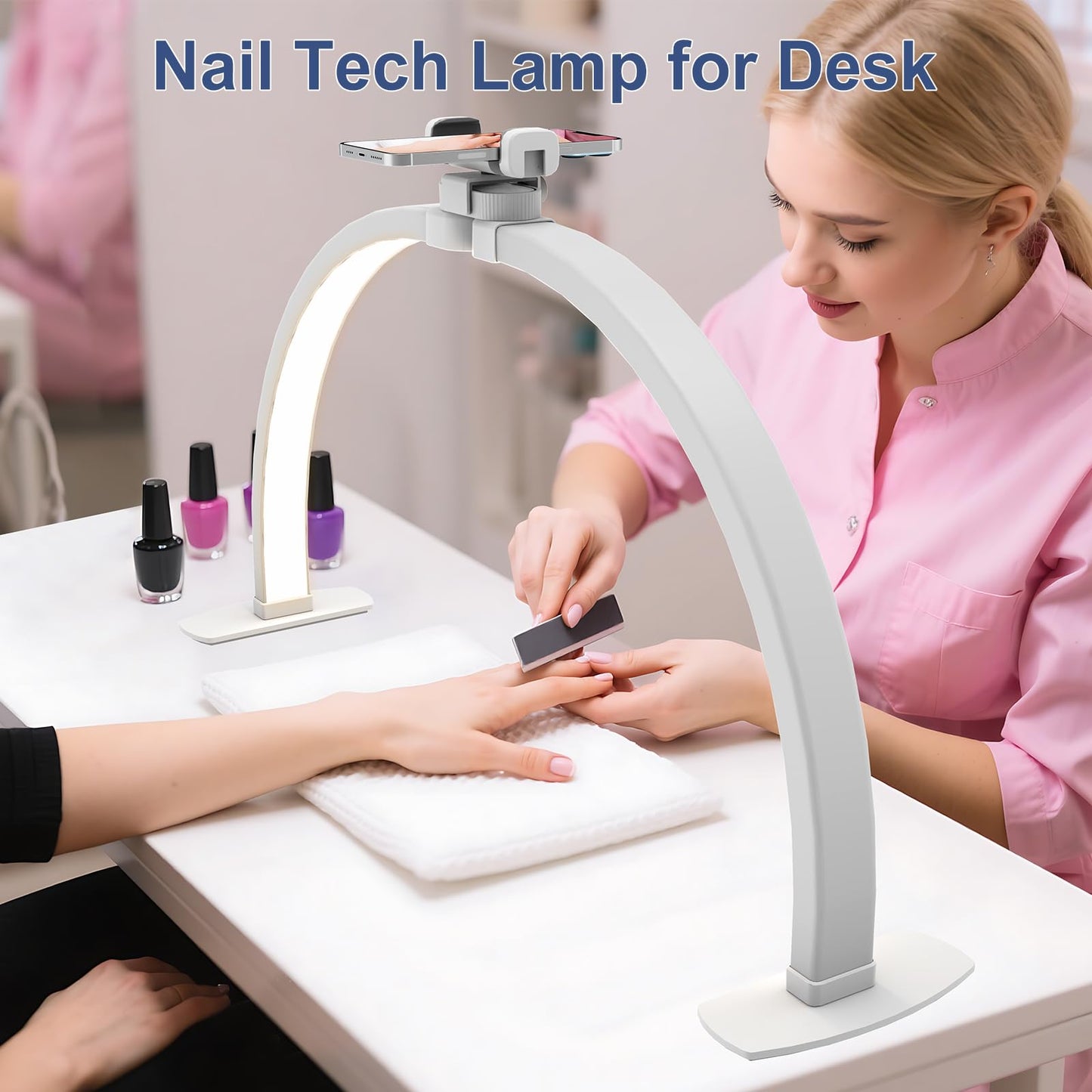 iVict Half Moon Light for Nail Desk, 29In 40W Nails Tech Light with Phone Stand, 10 Adjustable Brightness, 3 Color Temperature Led Desk lamp for Nail, Tattoos, Eyebrows, Beauty(White)