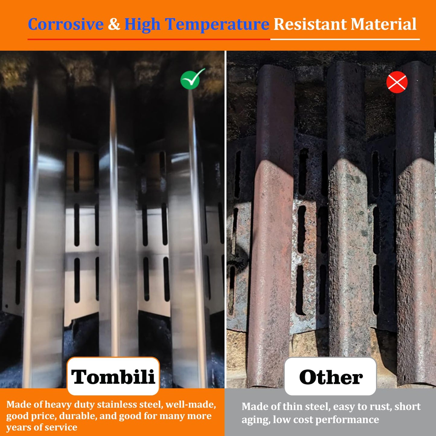 Tombili Replacement for Weber Genesis Flavorizer Bars - for Genesis 310 320 330 with Front Control Knob - 17.5" Stainless Steel Flavorizer Bars & Heat Deflector for Weber 7620 7621