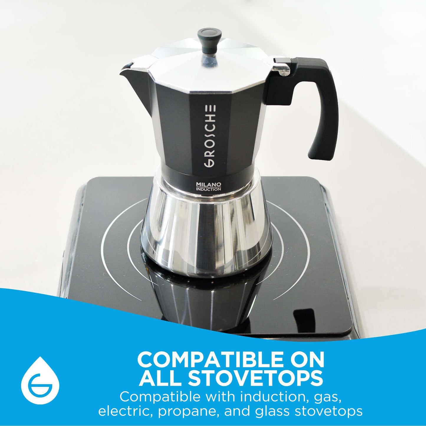 GROSCHE Milano Induction Stovetop Espresso Maker Moka Pot for Greca, Induction, Electric & Gas Stoves, Stovetop Espresso Maker, Canadian Brand! | 6 Espresso Cup, Black
