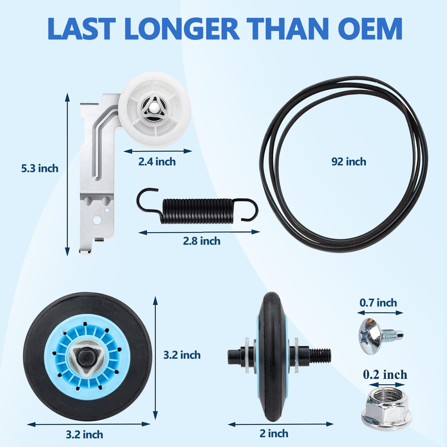 DV42H5000EW/A3 DV45H7000EW/A2 Dryer Roller Replacement Repair Kit Compatible with Samsung Dryer Includes DC97-16782A Dryer Roller DC93-00634A Idler Pulley 6602-001655 Dryer Belt