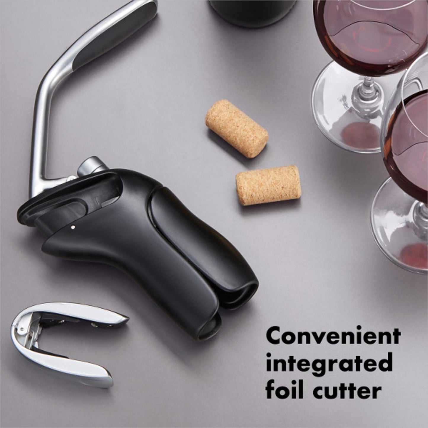 OXO 11147600 Steel Vertical Lever Corkscrew with Removable Foil Cutter, 2.1, Black/Silver