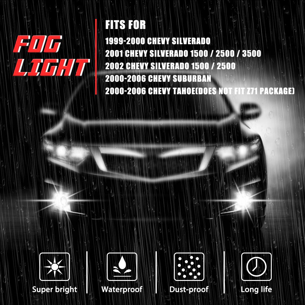 A ABIGAIL Driving Fog Lights Lamps Replacement for 1999-2002 Chevy Silverado, 2000-2006 Chevy Suburban/Tahoe With 880 12V 27W Halogen Bulbs 10368476,10368477, GM2592113,GM2593113 (Clear Lens)