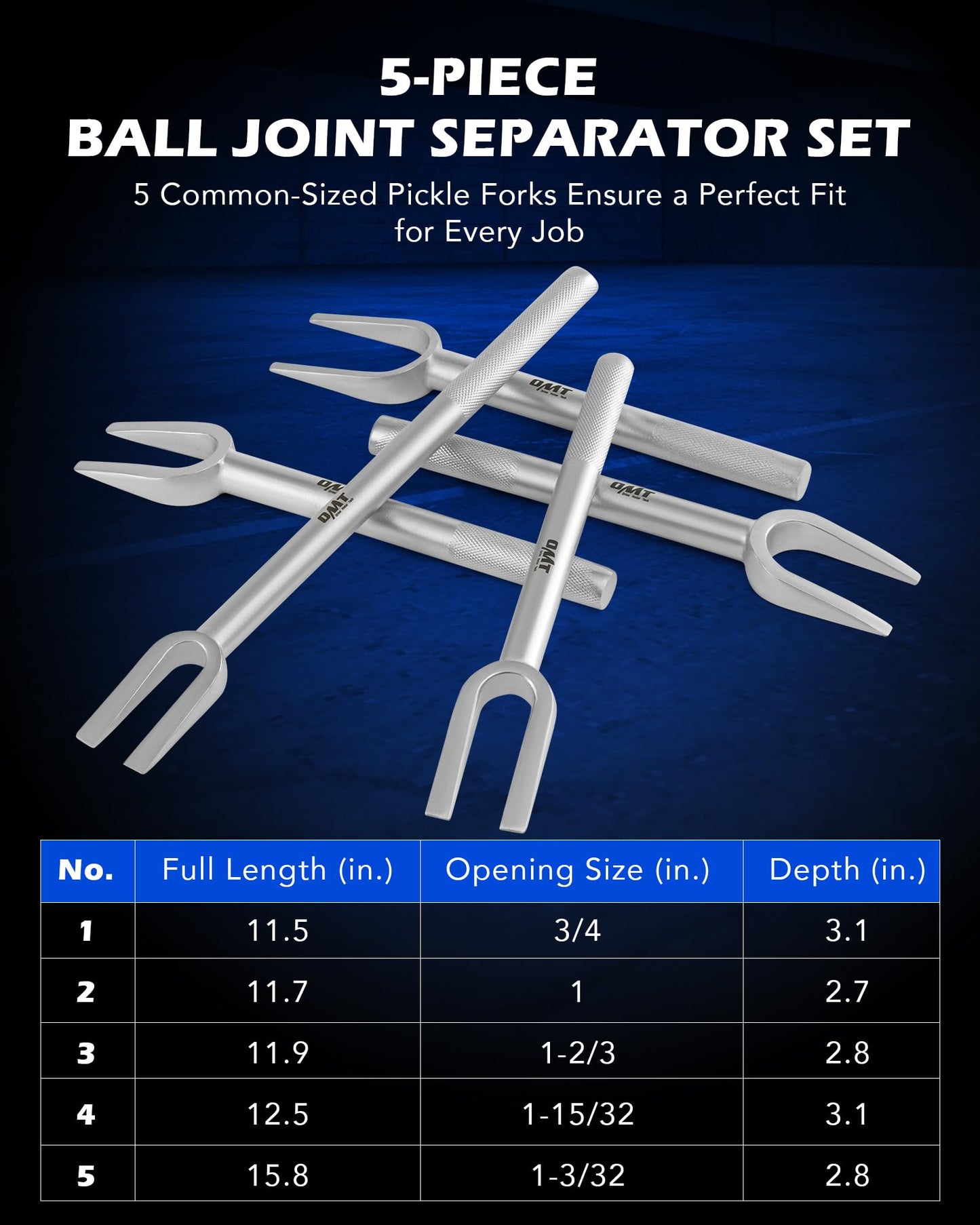 Orion Motor Tech 5-Piece Pickle Fork Tool Set | Ball Joint Separator Pitman Arm Separator and Tie Rod Removal Tool Kit for Separating Ball Joints Tie Rods and Pitman Arms