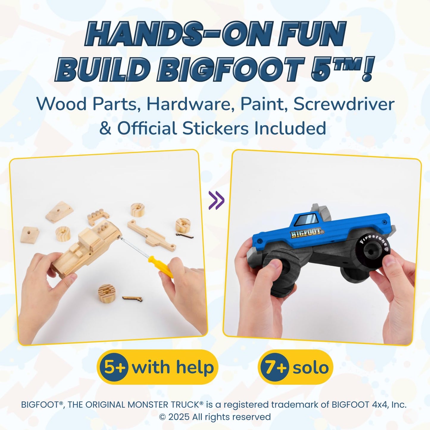DIY Bigfoot 1 Monster Truck Wooden Kit w/Stickers & Paint (Large 7")- Officially Licensed Kids Building & Painting Kit - Wooden Painting & Building Kits for Kids - Ages 5-8 Years Stem & Paint Toys