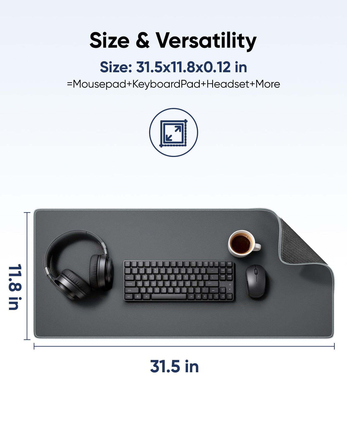 Reniteco Waterproof Large Gaming Mouse Pad with Durable Stitched Edges, Non-Slip Rubber Base, Grainy Jacquard Mouse Mat Desk Pad for Home Office Gaming, 30cm x70cm x0.3cm, Matte Gray