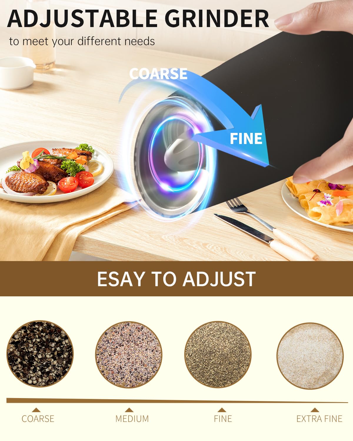 CIRCLE JOY Gravity Electric Salt and Pepper Grinder Set, Rechargeable Pepper Grinder with 135ml Refillable Container, Adjustable Coarseness, Electric Salt Shaker for Home Restaurant, Black White