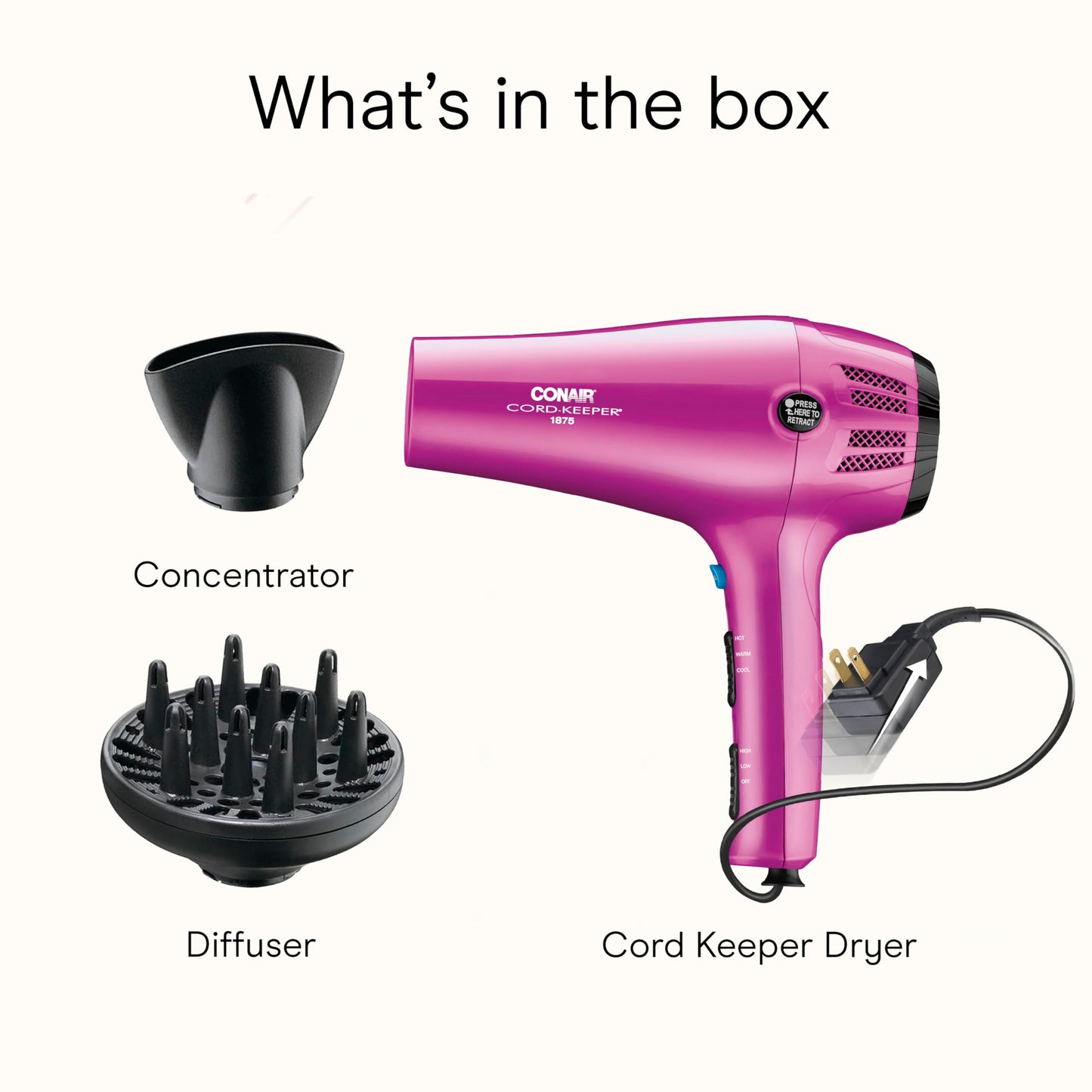 Conair 1, 875-Watt Cord-Keeper Styler, 1 Count, Pink, 1 EA (209BCR)