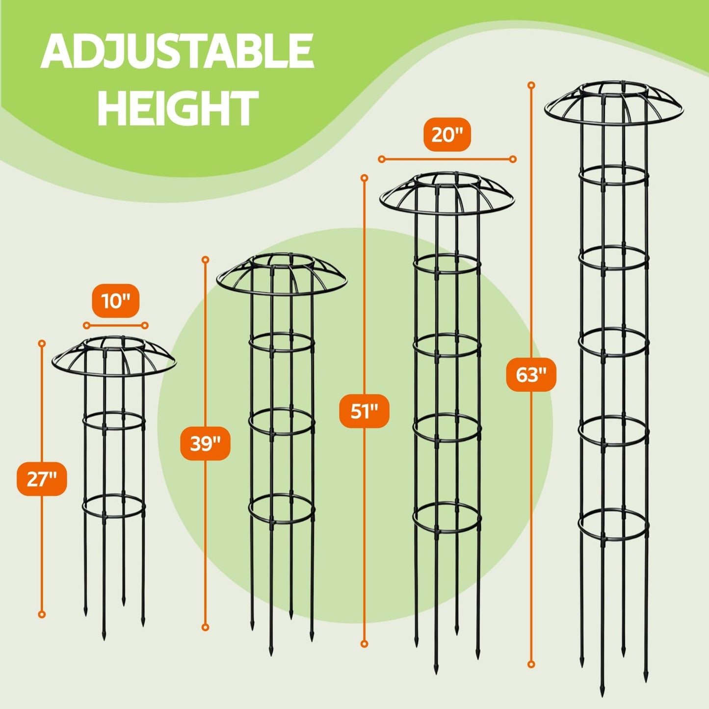 Glazeal Garden Trellis for Climbing Plants Outdoor - Unique Mushroom Top Round Trellis for Indoor Potted Plant - 64" Tall Rustproof PE Coated Metal Pipe Obelisk Support Ivy Vine Rose Grape Vegetable