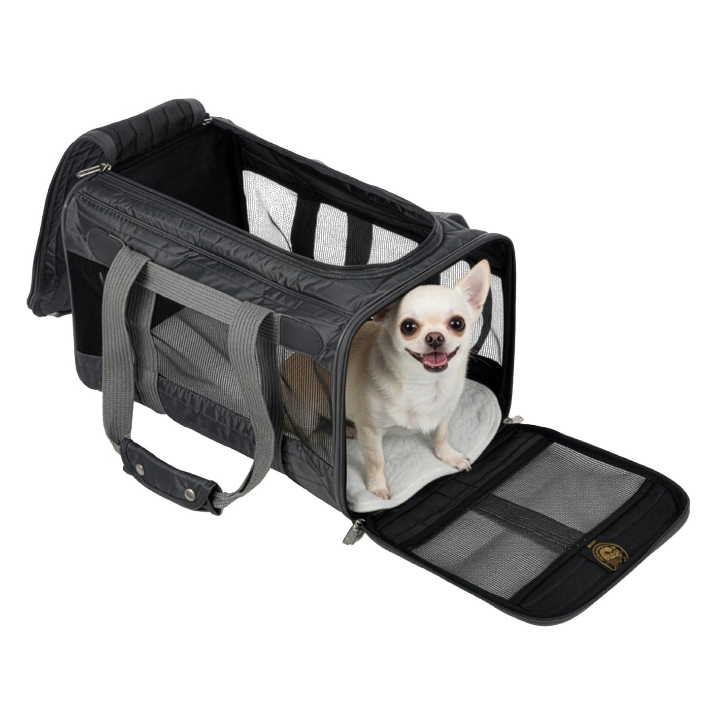 Sherpa Original Deluxe Travel Bag Pet Carrier, Airline Approved & Guaranteed-On-Board - Mesh Panels & Spring Frame, Locking Safety Zippers, Machine Washable Liner - Charcoal Gray, Medium