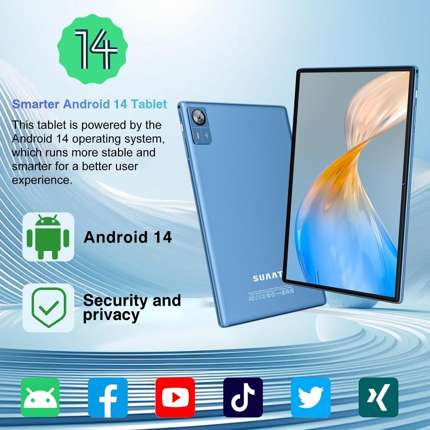 Android 14 Tablet 10.1 inch 22GB RAM 128GB ROM 1TB Expand, 8000mAh Tablets with Keyboard Mouse, Octa-Core, HD Touchscreen, 5G Wi-Fi, BT 5.0, GPS, Widevine L1, Split Screen, Face Unlock - Blue