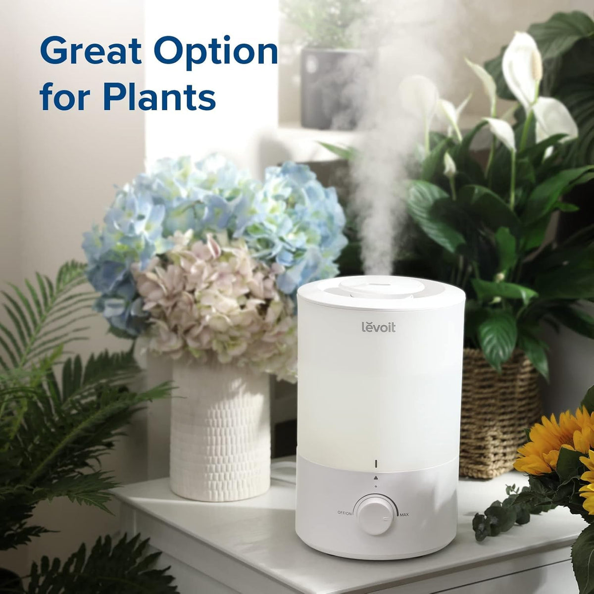 Levoit Humidifiers for Bedroom Large Room, 3L Cool Mist Top Fill Oil Diffuser for Baby Nursery and Plants, 360 Degree Nozzle, Quiet Rapid Ultrasonic Humidification for Home Whole House, White