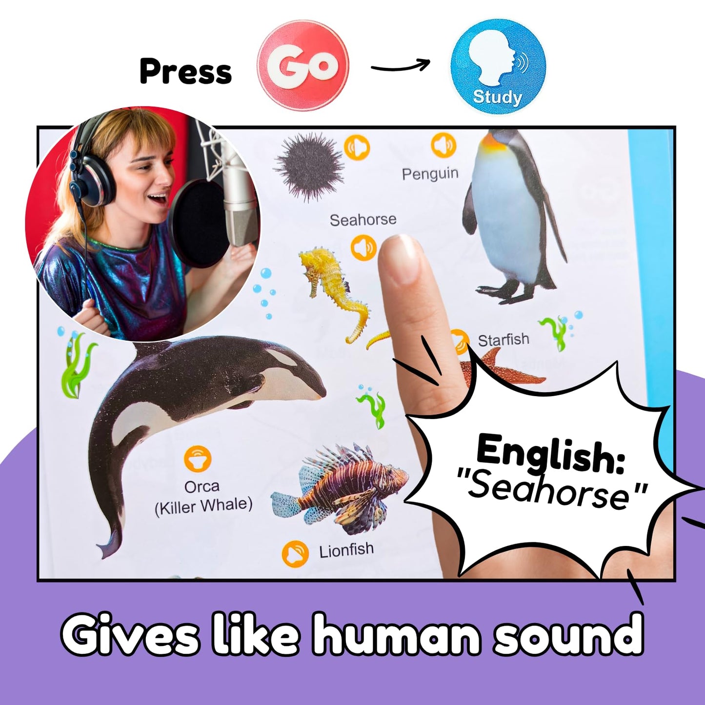 ZeenKind English Learning Talking Book for Kids 3 4 5 6 Years Old, 300+ Words Interactive Audio Sound Books for Toddlers, Early Learning Educational Electronic Musical Toy