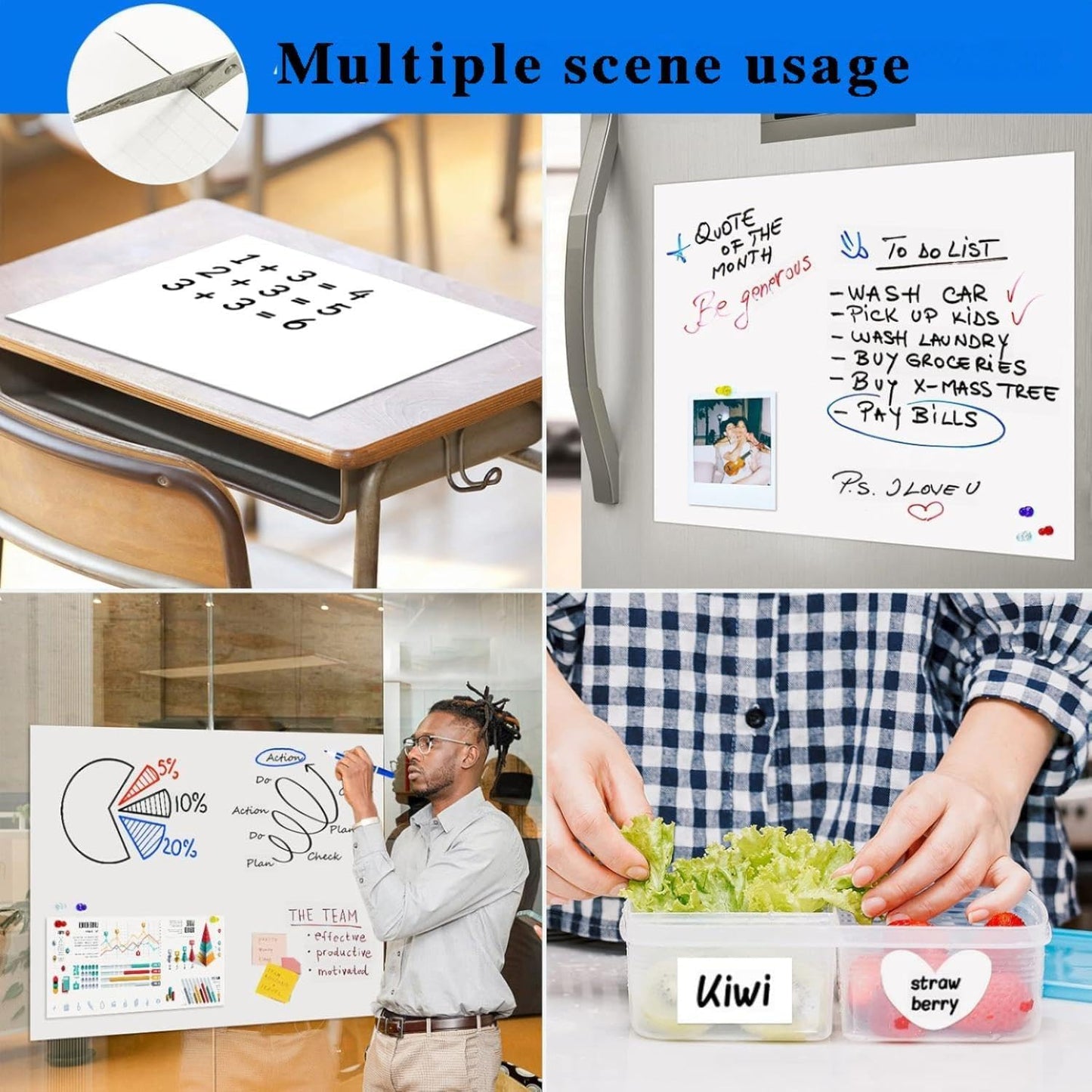 Babenoun Magnetic Whiteboard Contact Paper, 76 * 100cm(30" x 40" Stick on Magnetic Dry Erase White Board Sticker on Wall, Easy to Write for Drawing, School, Office, Kitchen Fridge