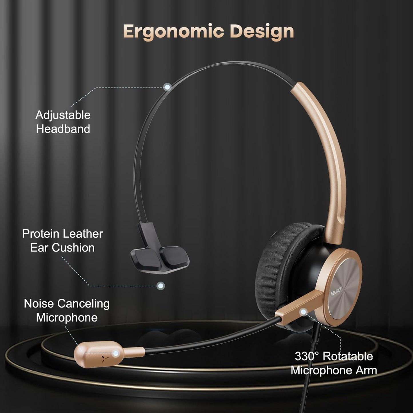 Call Center Headset with RJ9 Jack & 3.5mm Connectors for Landline Deskphone Cell Phone PC Laptop, Phone Headset with Microphone Noise Cancelling, Work for Cisco 7941 7965 6941 7861 8811 8961