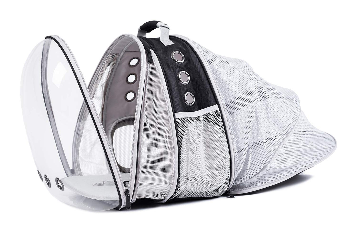 LAIRIES Dual Expandable Cat Backpack Carrier Front & Back Extension Pet Backpack Carrier, Fit up to 20 lbs, Bubble Capsule Dog Backpack Travel, Hiking & Outdoor Backpack (CL-BLK, Dual Extension)