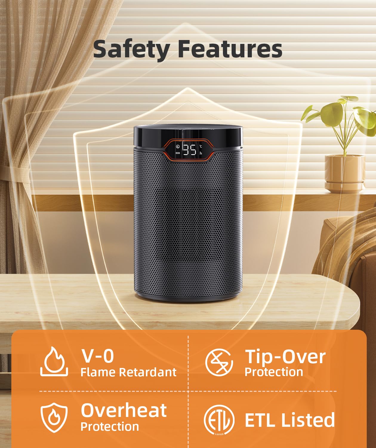 BREEZOME Space Heaters for Indoor Use, 1500W PTC Electric Heater for Bedroom, Portable Heater with Thermostat, 3 Modes & 24H Timer, Quiet Ceramic Desk Heater, Safety Room Heater for Home Office