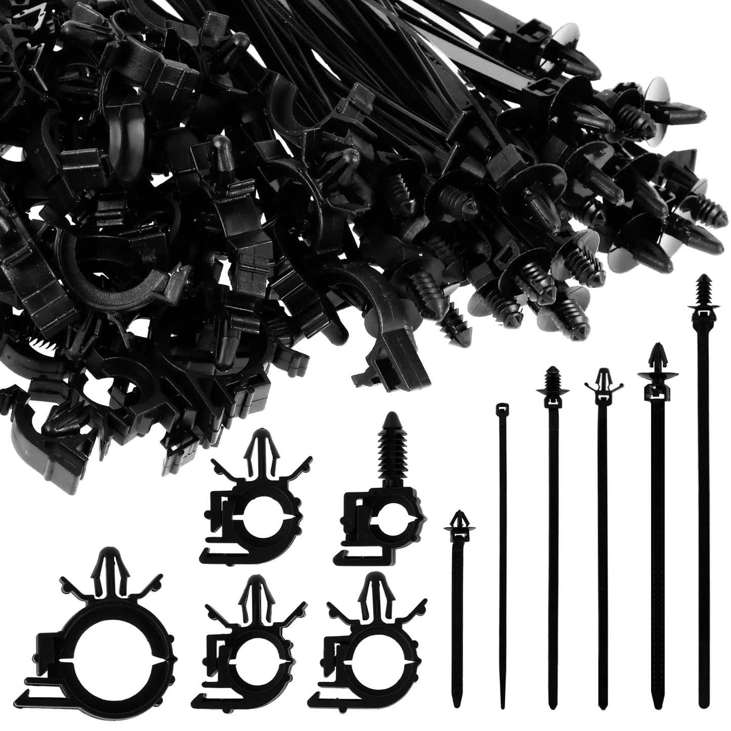 Abizarch 290Pcs Car Wire Harness Routing Clip Assortment Kit, 5 Different Sizes Wire Routing Clips Enduring Nylon Retainer Car Clips Replacement Parts for Most Cars Auto