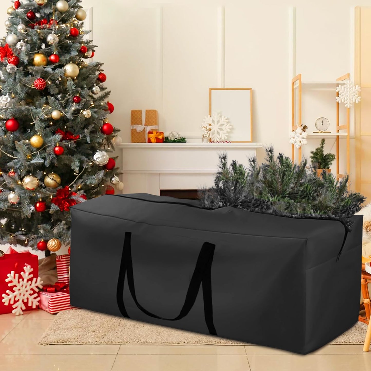 Christmas Tree Storage Bag Fits 9-12 Ft Tall Artificial Xmas Trees, 420D Oxford Heavy-Duty Waterproof Storage Bags, 68" L X 30" W X 20" Extra Large Xmas Tree Bag with Handles & Zipper (Black, 2 Pack)