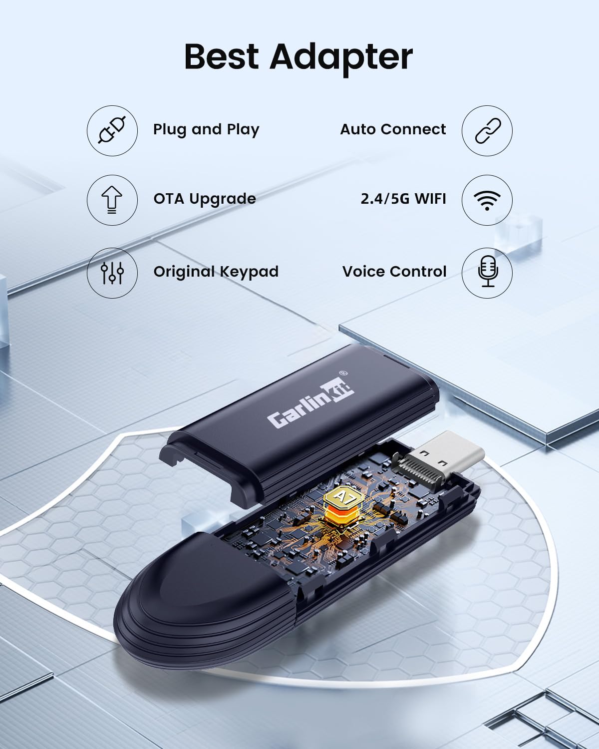 Carlinkit Mini SE Pro Wireless Adapter for OEM Wired CarPlay & OEM Wired Android Auto,Compatible with iOS 10 & Android 10 and Above, Fast Connection, No Latency - Deep Blue