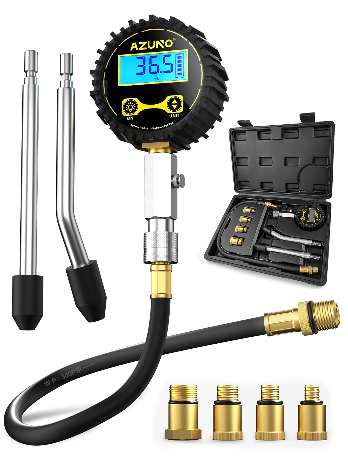 AZUNO Digital Compression Gauge 200 PSI for Petrol Engine Cylinder Compression Tester Kit with Adapter & Hose