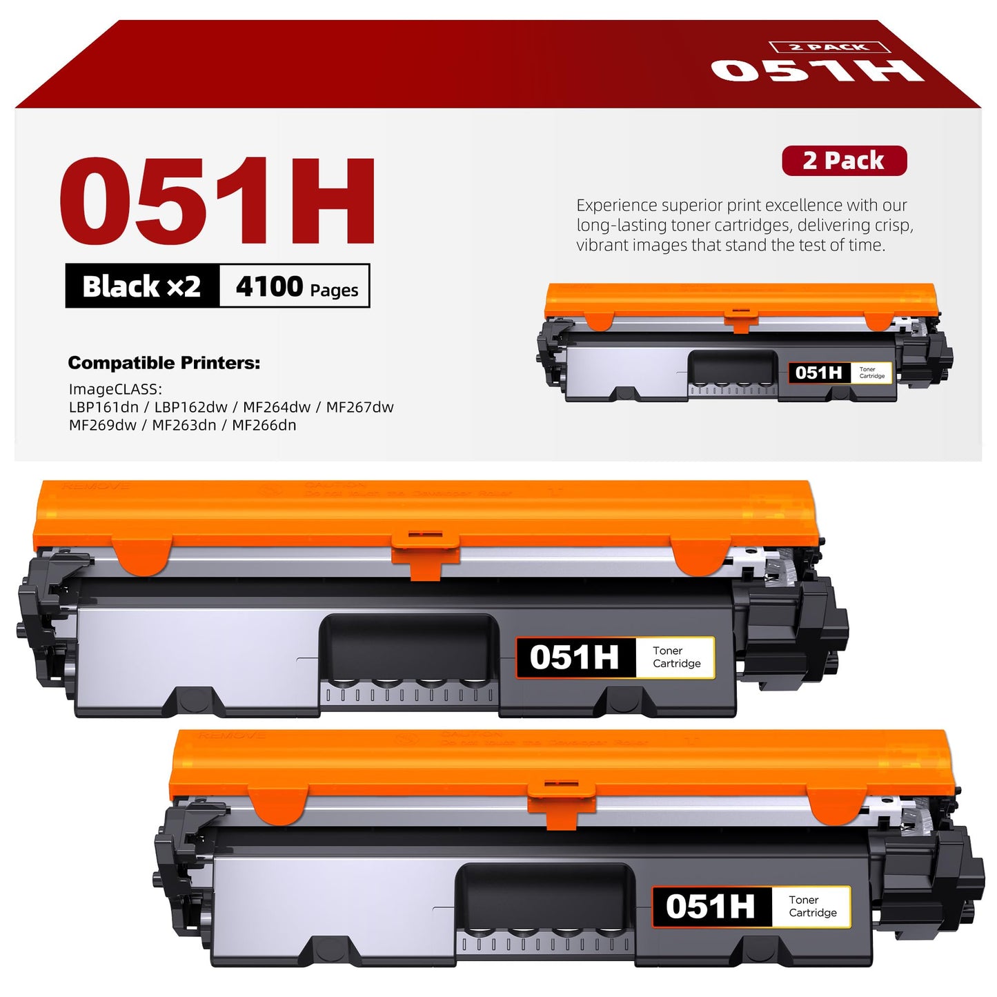 051H Toner Cartridge Compatible Replacement with Canon 051 051H CRG-051 Toner Fit for Canon ImageCLASS MF263dn MF266dn MF267dw LBP161dn LBP162dw Printer(2 Pack, Black)