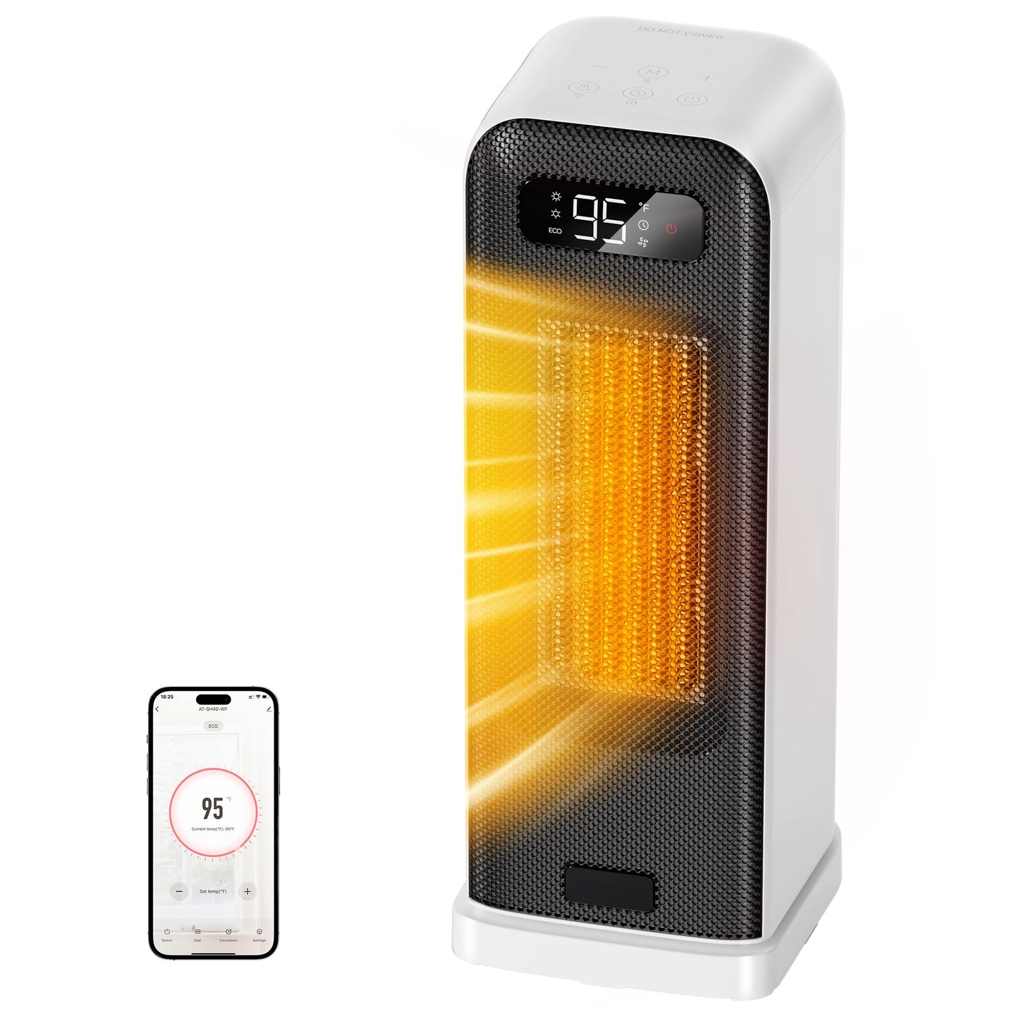 FLANUR Space Heater for Indoor Use, 1500W Portable Electric Heater with Thermostat, WiFi and APP Control, Overheat & Tip-Over Protection, 12H Timer, 4 Modes, 36dB Heater for Office Bedroom Home, White