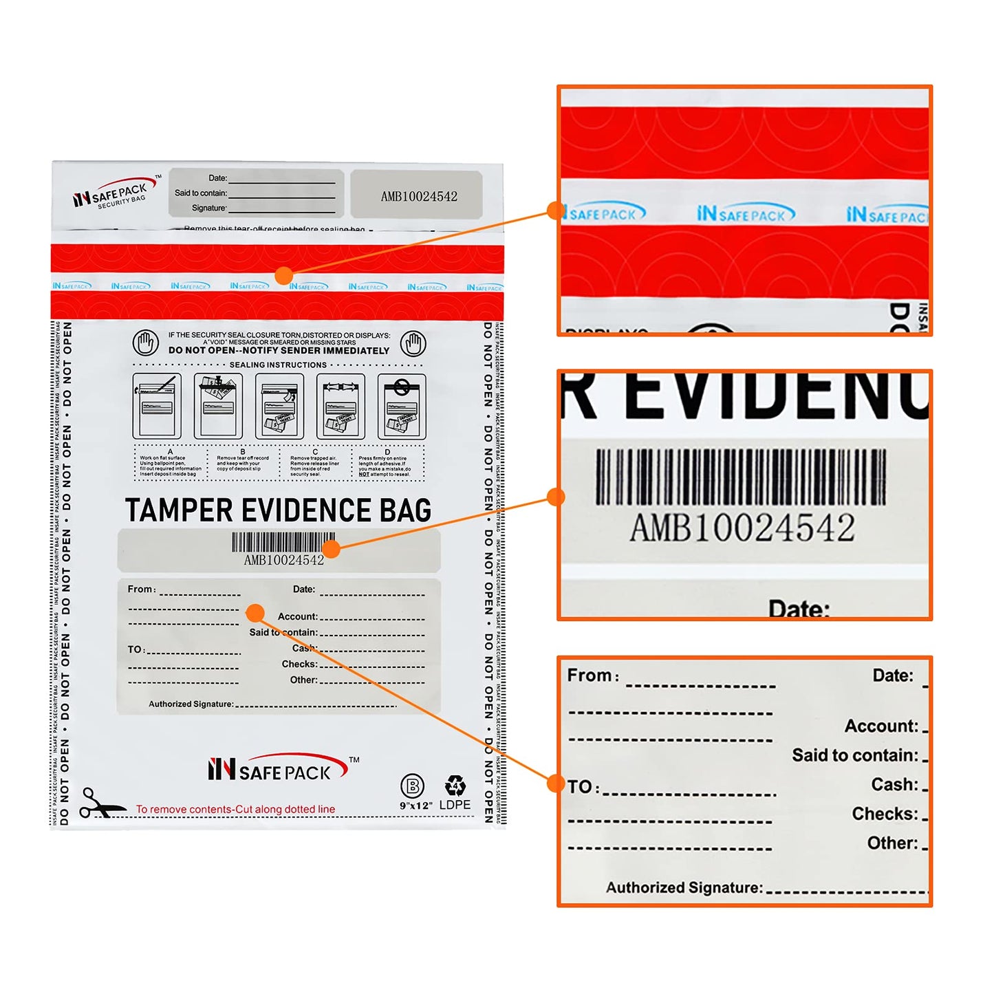 INSAFEPACK 100PCS 12"x16" Bank Deposit Bags - 100% Recyclable Tamper Evident Bags - Self Adhesion Security Bank Pocket